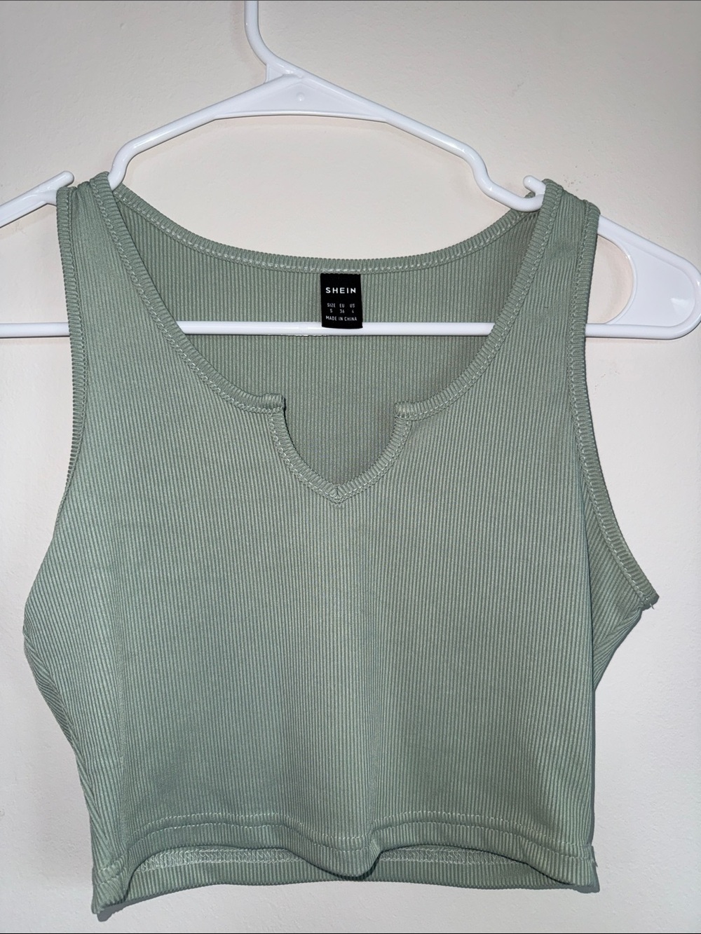SHEIN Light Sage Ribbed Notch Front Crop Tank